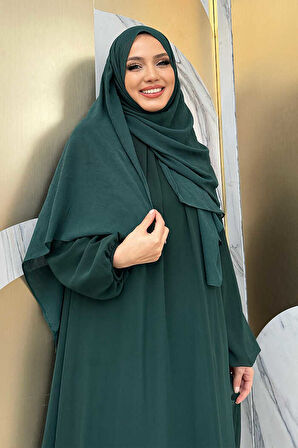 Kat Kat Görünüm Kol Manşetleri Lastikli Şifon Elbise 3060 Zümrüt