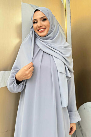 Kat Kat Görünüm Kol Manşetleri Lastikli Şifon Elbise 3060 Gri