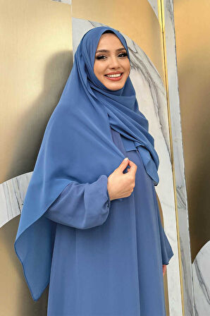 Kat Kat Görünüm Kol Manşetleri Lastikli Şifon Elbise 3060 İndigo