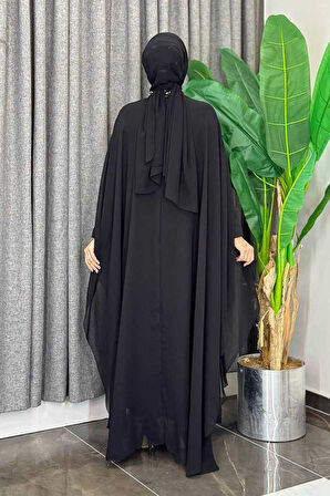 Pul Payet İşlemeli Şifon Pelerinli Elbiseli Abiye Takım 3774 Siyah