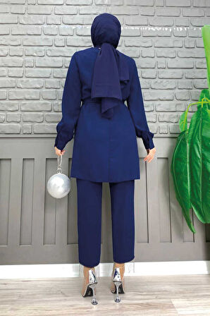 Püskül Detaylı Tunikli Pantolon İkili Takım 8424 Lacivert