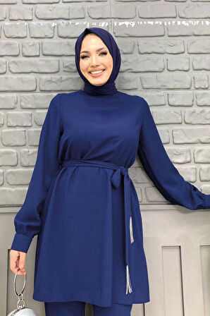 Püskül Detaylı Tunikli Pantolon İkili Takım 8424 Lacivert