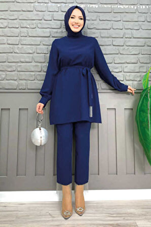 Püskül Detaylı Tunikli Pantolon İkili Takım 8424 Lacivert