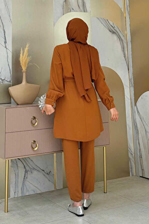 Püskül Detaylı Tunikli Pantolon İkili Takım 8424 Taba