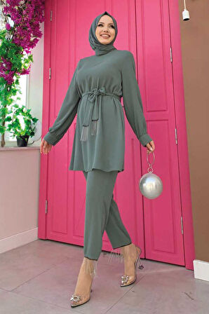 Püskül Detaylı Tunikli Pantolon İkili Takım 8424 Mint