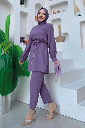 Püskül Detaylı Tunikli Pantolon İkili Takım 8424 Lila