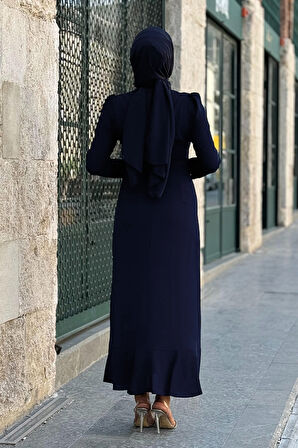 Ön Zincir Püskül Detay Balık Model Abiye Elbise 3810 Lacivert