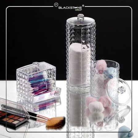 Kapaklı Banyo Organizer, Makyaj Pamuğu ve Kulak Çubuğu Saklama Kabı 3'lü Set