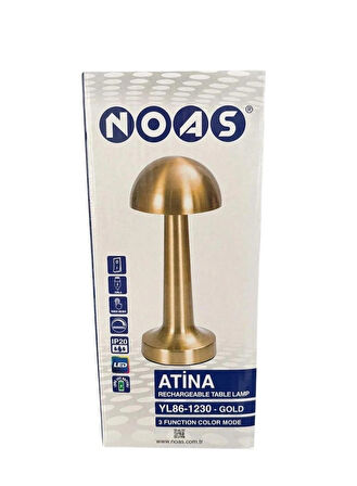 Noas Atina Gold Üç Renkli Dokunmatik Mantar Masa Lambası 3 Adet ( ŞARJ ADAPTÖRÜ HEDİYELİ )