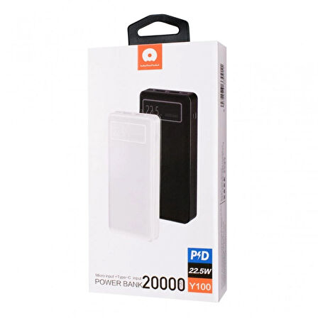 OZAKİ Y100 Power Bank 20000mAh ve Hızlı Şarj 22,5W BEYAZ