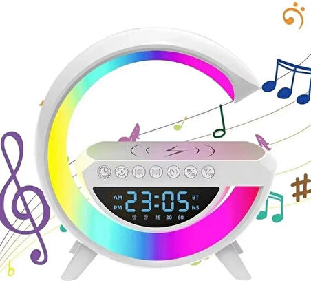 Helios HS 5214 Bluetooth Hoparlör - FM Radyo - Kablosuz Telefon Şarj Ünitesi - Dijital Saat RGB Masa Lambası 
