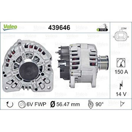 Renault Alternator 12v 150a Captur I 13> Fluence 10> Laguna III 07>15 Megane IV 15> Symbol III 13> Duster 10 - Valeo 439646
