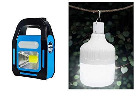 Noas Acil Durum ve Kamp Aydınlatma Seti ( 30w şarjlı Led Torch Ampul  + Bitez Solar El Feneri )