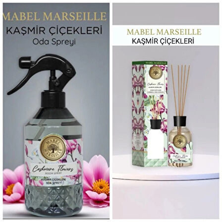 Mabel Marseille Çubuklu Oda Kokusu Kaşmir Çiçekleri 100 ml + 500ML Oda Spreyi Kaşmir Çiçekleri
