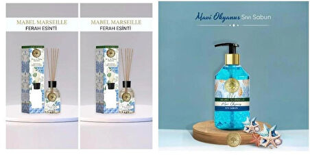 Mabel Marseille Ferah Esinti Çubuklu Oda Kokusu 2 Adet + 500 ml Mavi Okyanus Sıvı El Sabunu