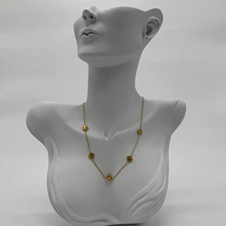 Çelik Gold Yonca Detalı Trend Kolye - Gold