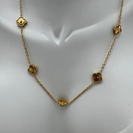 Çelik Gold Yonca Detalı Trend Kolye - Gold