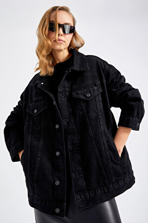 Kadın Siyah Black Od Renk Oversize %100 Koton Denim Ceket