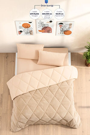 Çift Kişilik Wellsoft Yorgan Uyku Seti - Lastikli Çarşaflı 2 Yastık Kılıflı Çift Kişilik Uyku Seti