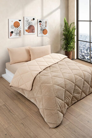 Çift Kişilik Wellsoft Yorgan Uyku Seti - Lastikli Çarşaflı 2 Yastık Kılıflı Çift Kişilik Uyku Seti