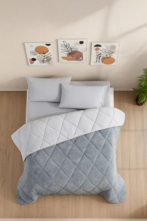 Çift Kişilik Wellsoft Yorgan Uyku Seti - Lastikli Çarşaflı 2 Yastık Kılıflı Çift Kişilik Uyku Seti