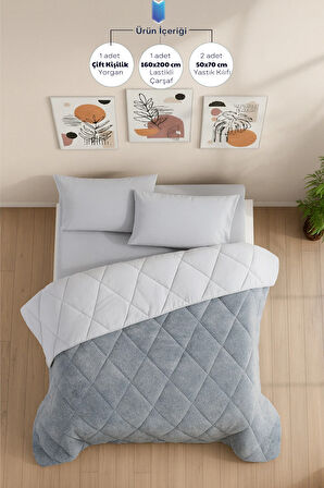 Çift Kişilik Wellsoft Yorgan Uyku Seti - Lastikli Çarşaflı 2 Yastık Kılıflı Çift Kişilik Uyku Seti
