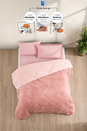 Çift Kişilik Wellsoft Yorgan Uyku Seti - Lastikli Çarşaflı 2 Yastık Kılıflı Çift Kişilik Uyku Seti