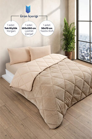 Tek Kişilik Wellsoft Yorgan Uyku Seti - Lastikli Çarşaflı Yastık Kılıflı Tek Kişilik Uyku Seti