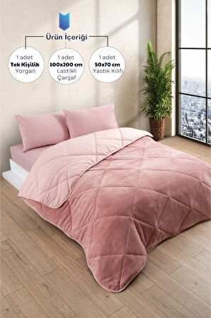 Tek Kişilik Wellsoft Yorgan Uyku Seti - Lastikli Çarşaflı Yastık Kılıflı Tek Kişilik Uyku Seti