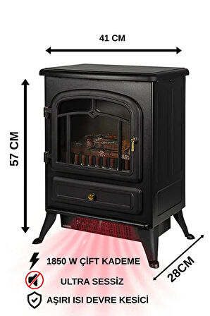 Carboon ND-180 Elektrikli Şömine Soba | Ayaklı Dekoratif Isıtıcı & Alev Efekti