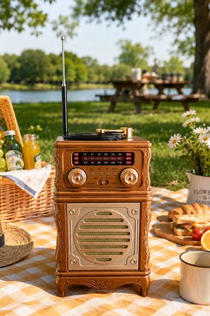 Feexot FX-2502B Retro Nostaljik Radyo - Bluetooth Hoparlör, USB, TF Kart, AUX Girişli Şarjlı Radyo 
