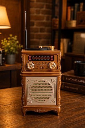 Feexot FX-2502B Retro Nostaljik Radyo - Bluetooth Hoparlör, USB, TF Kart, AUX Girişli Şarjlı Radyo 