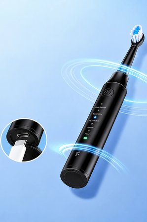 Auhma AMF13 Siyah Elektrikli Diş Fırçası Şarjlı 5 Mod IPX7 Su Geçirmez 4 Başlıklı