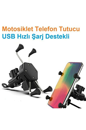 Usb Şarjlı Ayna Bağlantılı Motosiklet Telefon Tutucu Motor Tutacağı BTS6