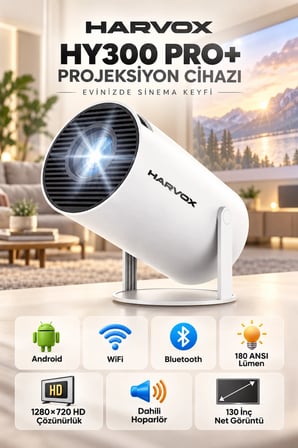 Harvox HY300 Pro Ultra HD Taşınabilir Mini Projeksiyon Cihazı  Döner Başlıklı Akıllı Ev Sinema Sistemi