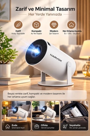 Harvox HY300 Pro Ultra HD Taşınabilir Mini Projeksiyon Cihazı  Döner Başlıklı Akıllı Ev Sinema Sistemi
