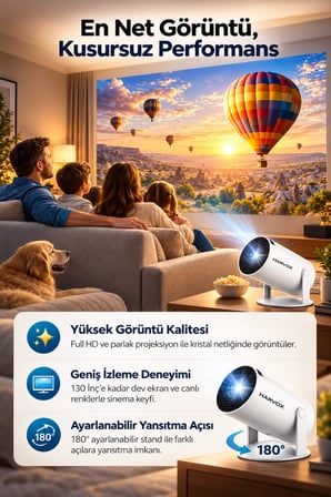 Harvox HY300 Pro Ultra HD Taşınabilir Mini Projeksiyon Cihazı  Döner Başlıklı Akıllı Ev Sinema Sistemi