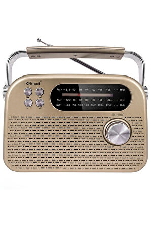 KBroad KTF-2026 Sarı Full Band Radyo - Nostaljik Görünümlü, DC Şarjlı, Güçlü Ses Çıkışlı