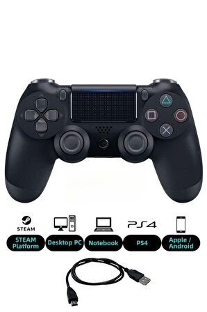 GlrTech P4 Siyah Kablosuz Oyun Kolu  Double Motor Titreşimli Şarj Edilebilir PS4 Uyumlu