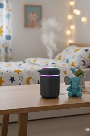 Siyah H2O USB Renkli Mini Hava Nemlendirici | LED Işıklı | 350ml Taşınabilir Oda ve Ofis Difüzörü