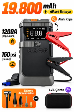 Lensun LS99 19800 mAh Araç Akü Takviye Cihazı Hava Kompresörü Fenerli Powerbank