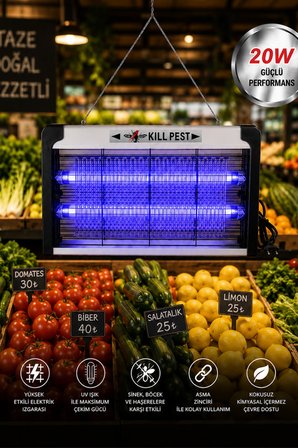Glr KF-6020 Sinek Öldürücü Lamba Uv Işıklı 20W Elektrikli Sivrisinek Tuzağı Işıklı Cihaz