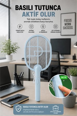 Glr USB-016 Mavi Şarj Edilebilir Sinek Raketi Type-C Girişli Sivrisinek ve Sinek Öldürücü Raket