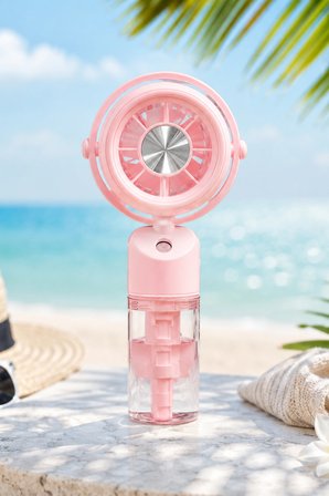 Glr K09 Pembe Şarjlı Sulu Mini Vantilatör 3 Kademeli Taşınabilir El Fanı, Nemlendiricili Buharlı Fan