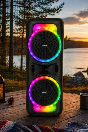 Hepu HP-118 8 İnç Bluetooth Partybox Hoparlör - 15W Işıklı, Mikrofonlu Ses Sistemi
