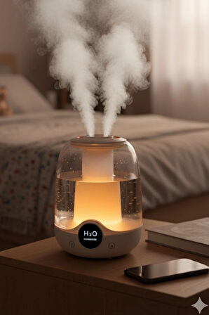 Glr K07 Çift Spreyli Ultrasonik Sessiz Hava Nemlendirici ve Gece Lambası | 3L Kapasite