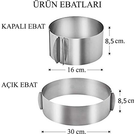 Ayarlanabilir Turta Çemberi 16-30 cm  / Yuvarlak Pasta Kalıbı