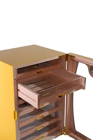 Cohiba Sarı-Gri Nokta Desenli 7 Çekmeceli Sedir Humidor Puro Kutusu - TR8793