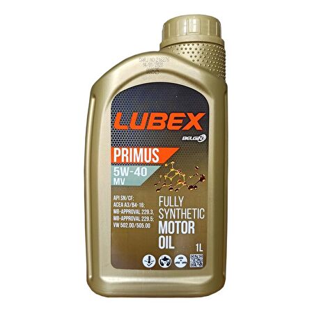 Lubex Primus MV 5W-40 1 Lt Tam Sentetik Motor Yağı