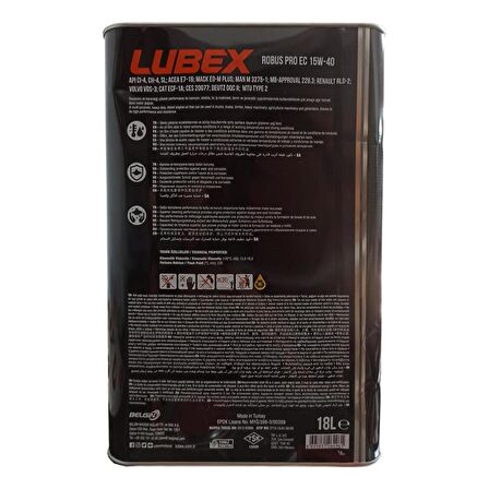 Lubex Robus Pro EC 15W-40 18 Lt Üstün Performanslı Motor Yağı